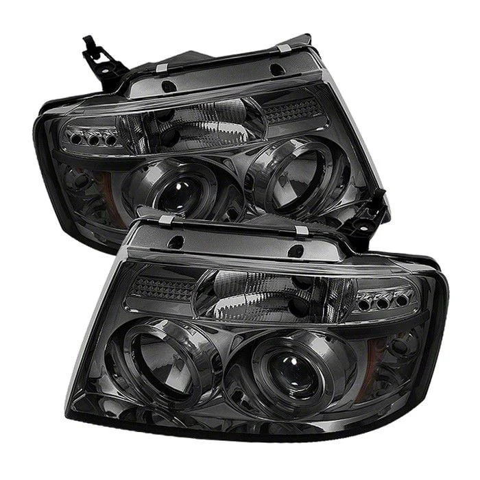 Version 2 LED Halo Projector Headlights; Chrome Housing; Smoked Lens (04-08 F-150)