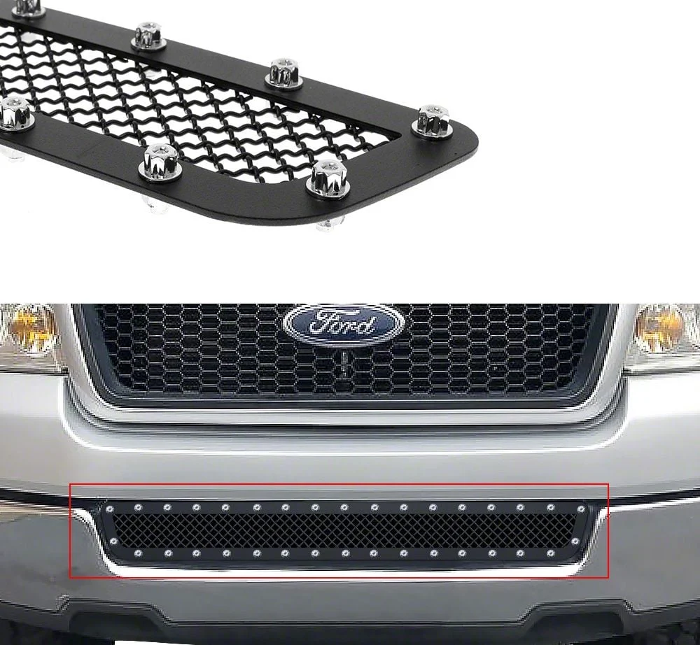 Stainless Steel Rivet Lower Grille Insert; Black (04-05 F-150)