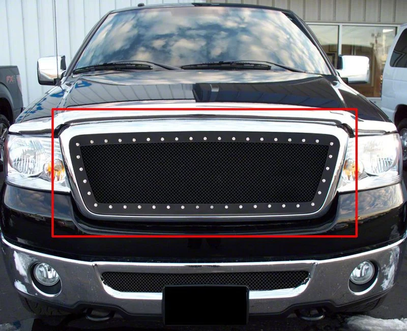 Stainless Steel Rivet Upper Grille Insert; Black (04-08 F-150)