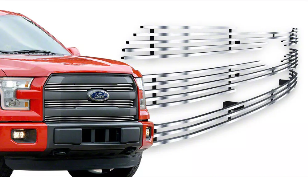 Stainless Steel Rivet Upper Grille Overlay; Chrome (15-17 F-150 Lariat, King Ranch)