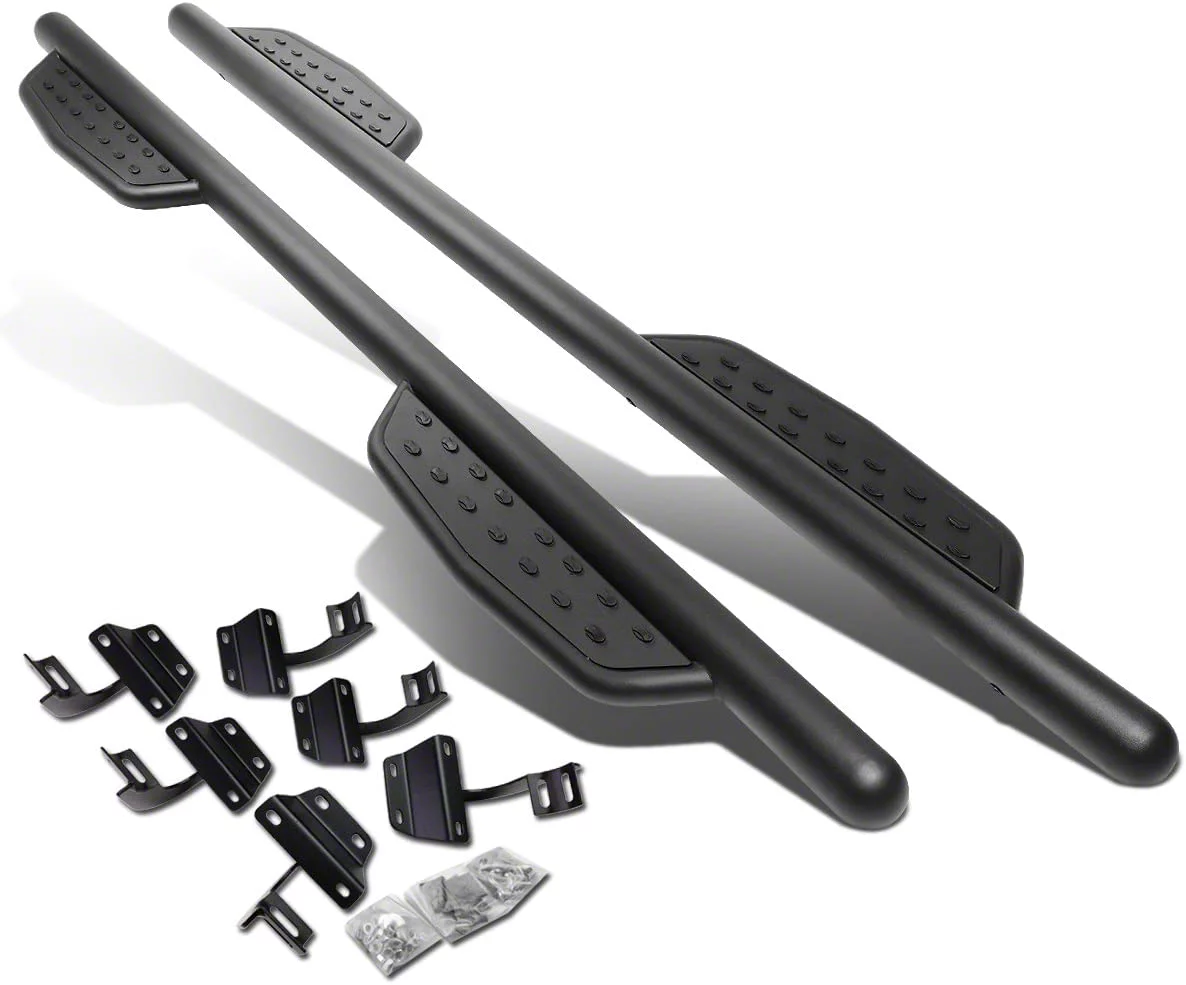 3-Inch Round Extended Side Step Bars; Matte Black (15-20 F-150 SuperCrew)