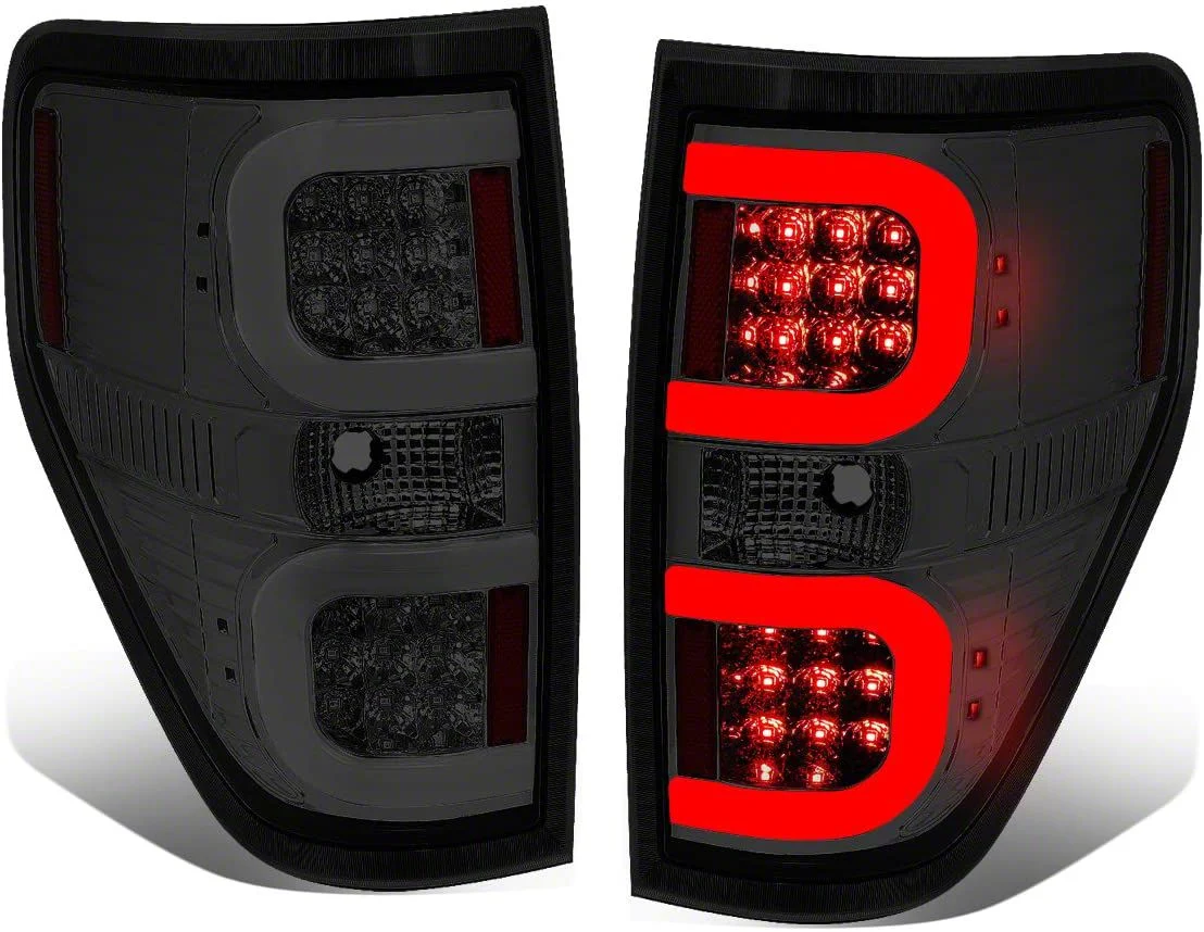 Dual C-Bar LED Tail Lights; Chrome Housing; Smoked Lens (09-14 F-150 Styleside)