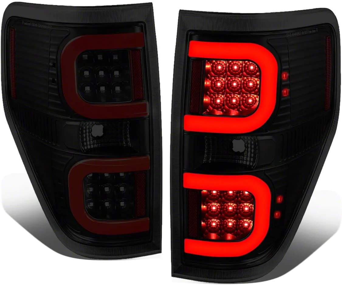 Dual C-Bar LED Tail Lights; Black Housing; Smoked Lens (09-14 F-150 Styleside)