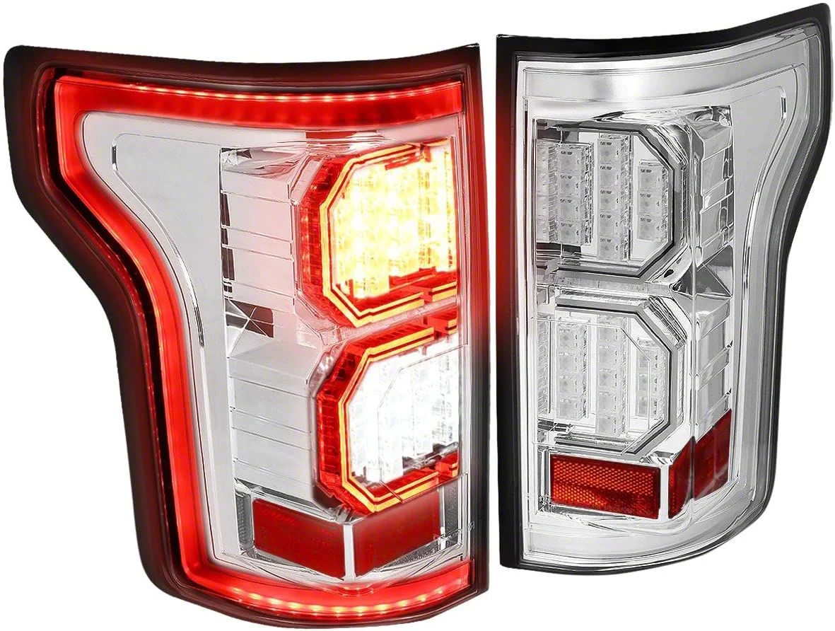 Tron Style LED Tail Lights; Chrome Housing; Clear Lens (15-17 F-150 w/ Factory Halogen Non-BLIS Tail Lights)