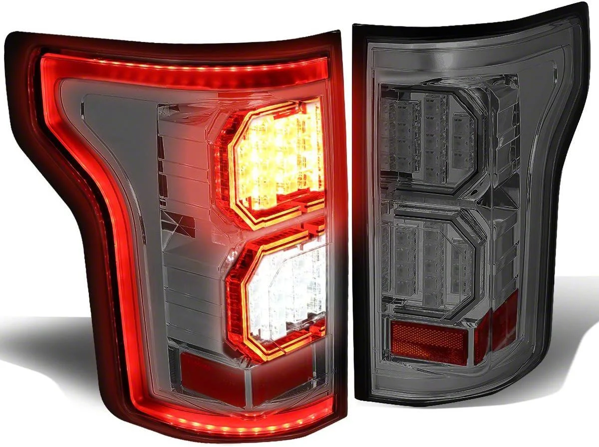 Tron Style LED Tail Lights; Chrome Housing; Smoked Lens (15-17 F-150 w/ Factory Halogen Non-BLIS Tail Lights)