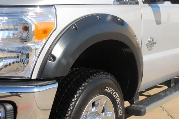 Elite Series Rivet Style Fender Flares; Front and Rear; Textured Black (11-16 F-350 Super Duty SRW)