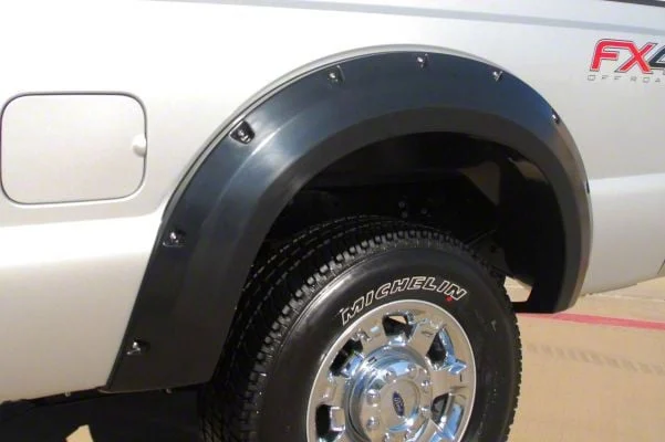 Elite Series Rivet Style Fender Flares; Rear; Textured Black (11-16 F-350 Super Duty SRW)