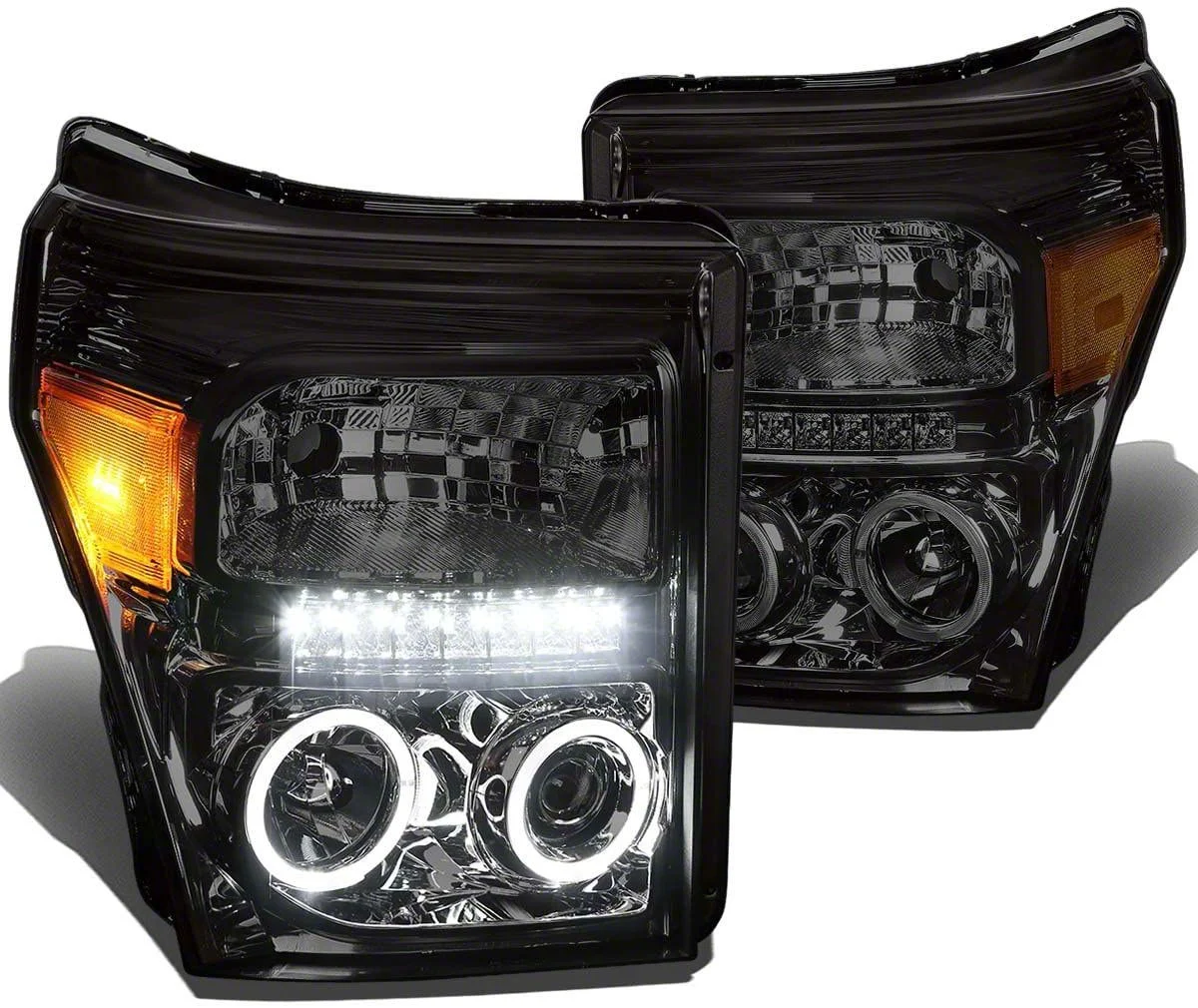 LED DRL Projector Headlights; Chrome Housing; Smoked Lens (11-16 F-350 Super Duty)