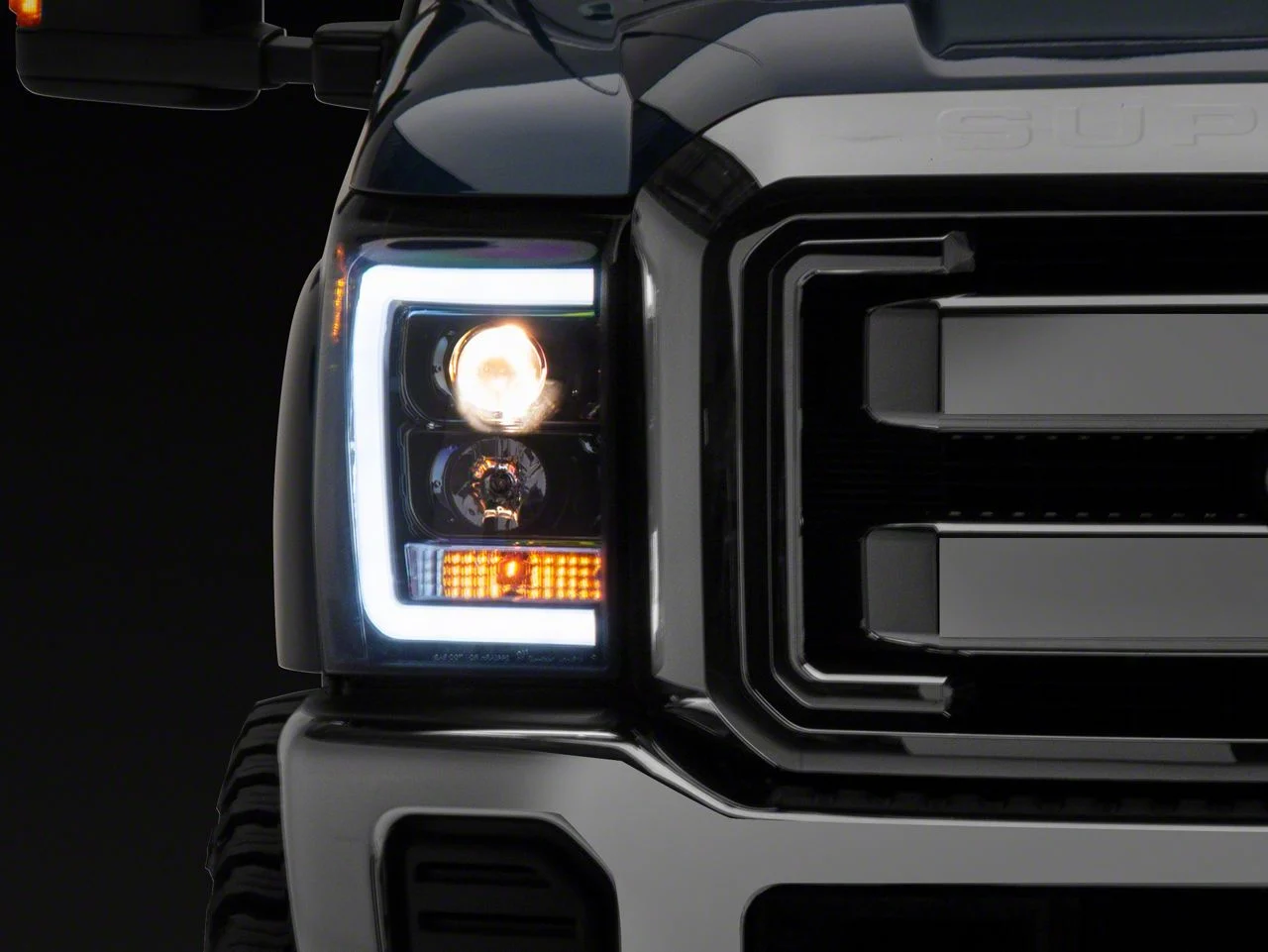 LED C-Bar Projector Headlights; Gloss Black Housing; Smoked Lens (11-16 F-350 Super Duty)