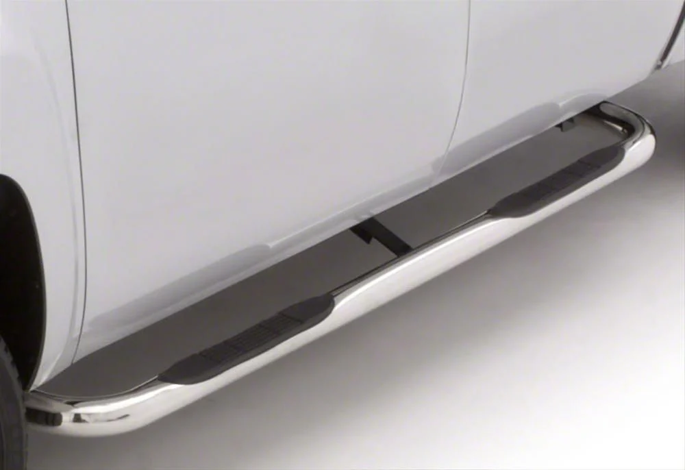 3-Inch Round Bent Nerf Side Step Bars; Polished Stainless (11-16 F-350 Super Duty Regular Cab)