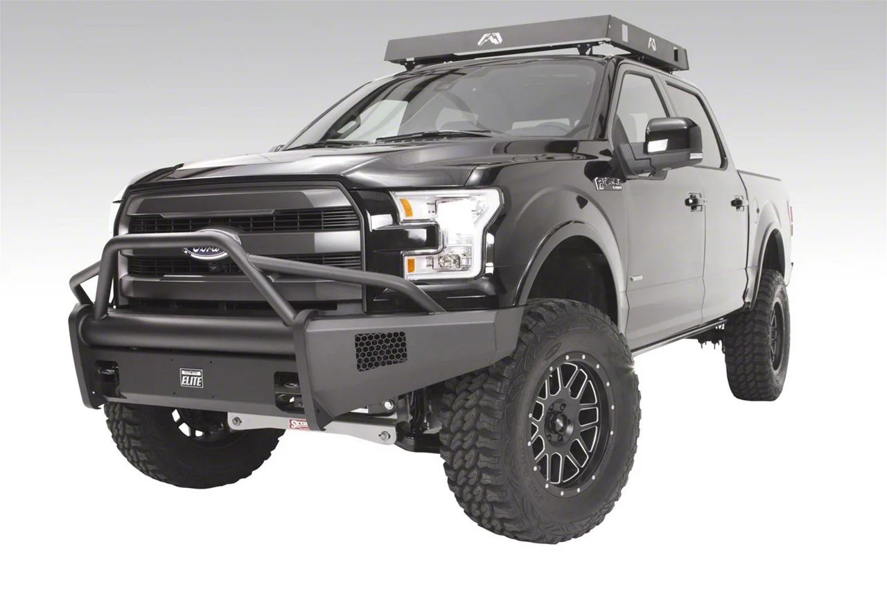 Fab Fours Black Steel Elite Front Bumper with Pre-Runner Guard; Matte Black (15-17 F-150, Excluding Raptor)