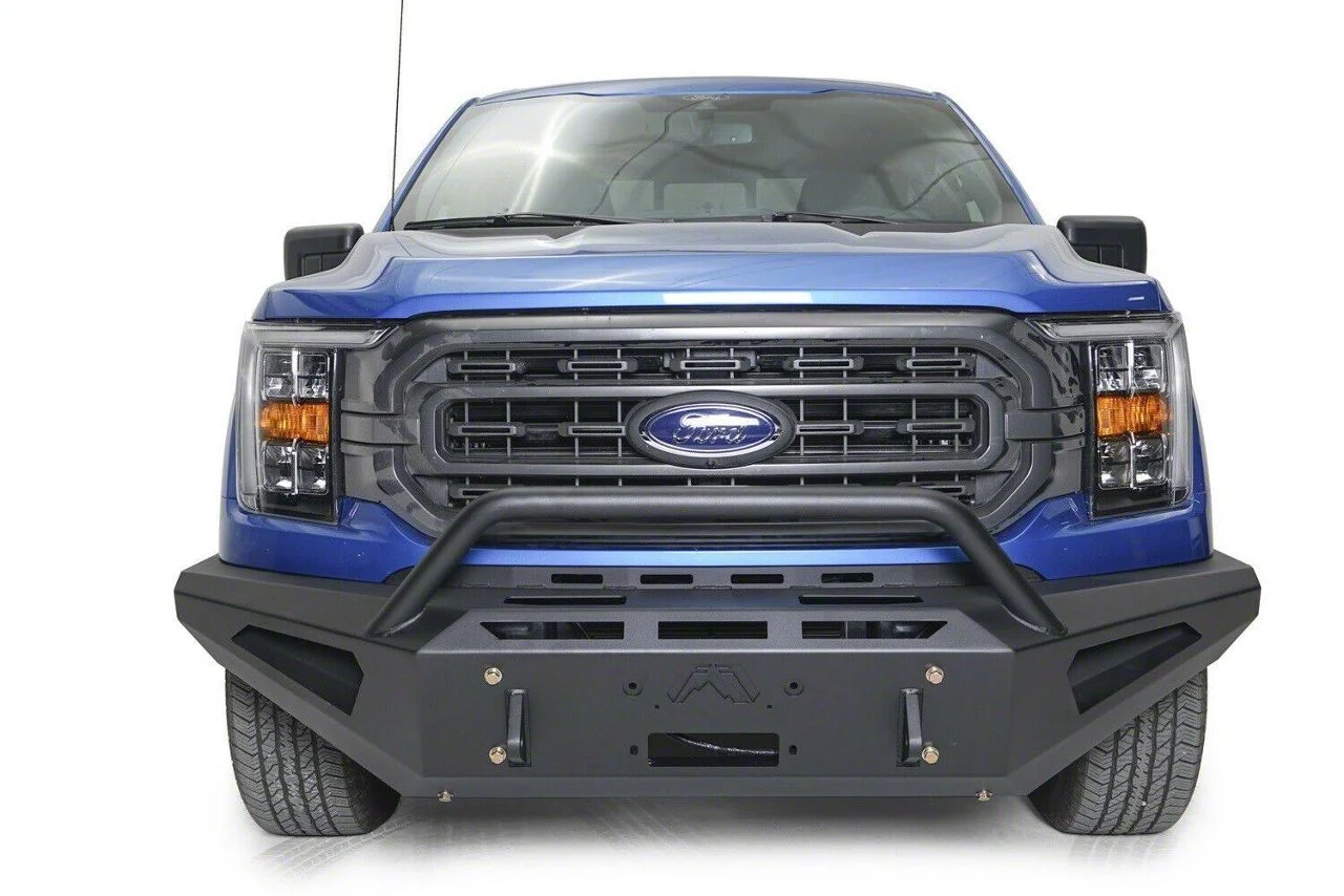 Fab Fours Red Steel Front Bumper with Pre-Runner Guard; Matte Black (21-23 F-150, Excluding Raptor)