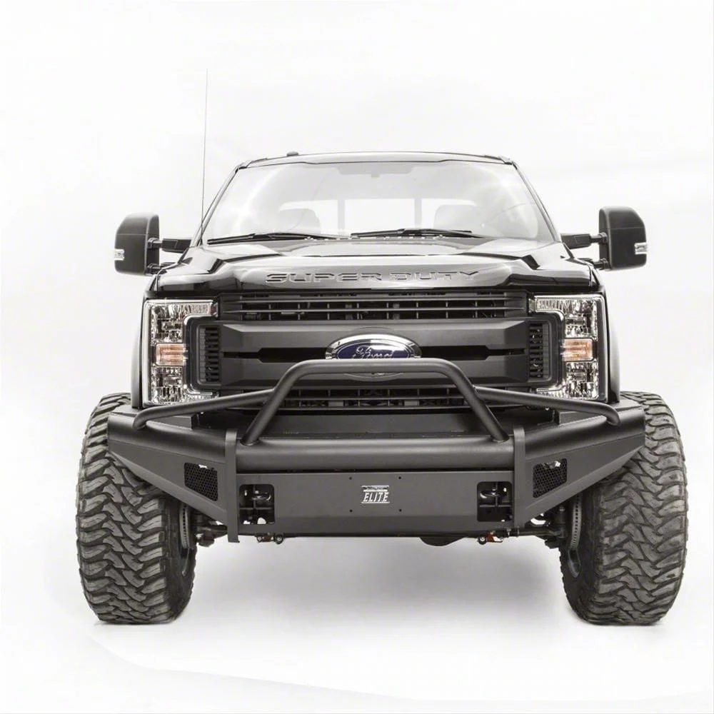 Fab Fours Black Steel Elite Front Bumper with Pre-Runner Guard; Matte Black (17-22 F-250 Super Duty)