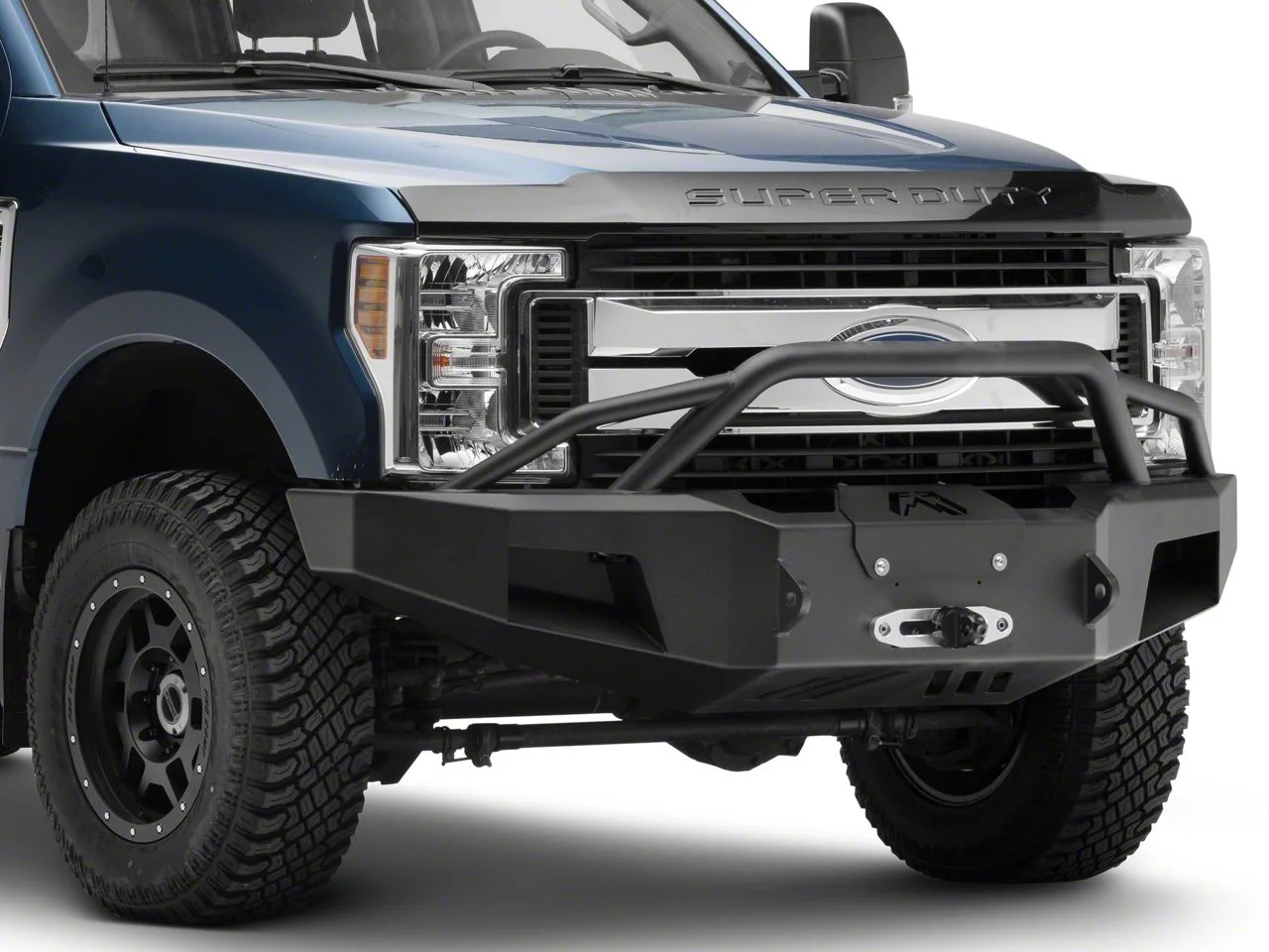 Fab Fours Premium Winch Front Bumper with Pre-Runner Guard; Matte Black (17-22 F-350 Super Duty)