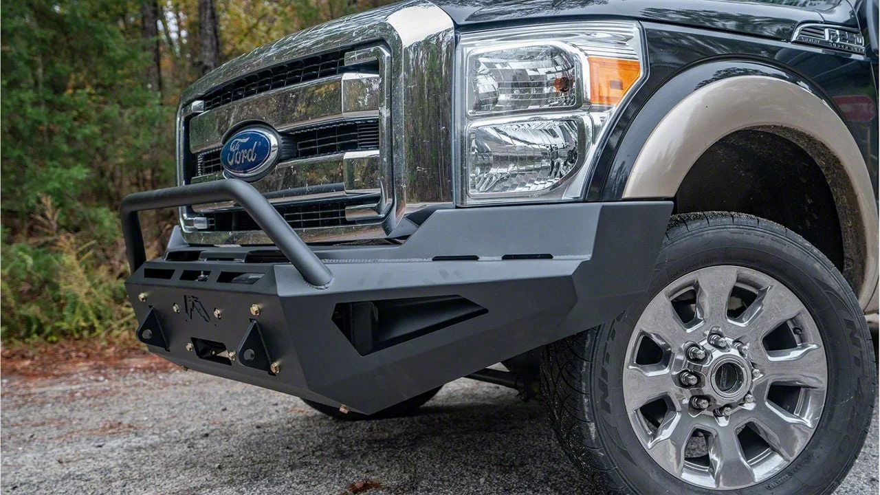 Fab Fours Red Steel Front Bumper with Pre-Runner Guard; Matte Black (11-16 F-350 Super Duty)