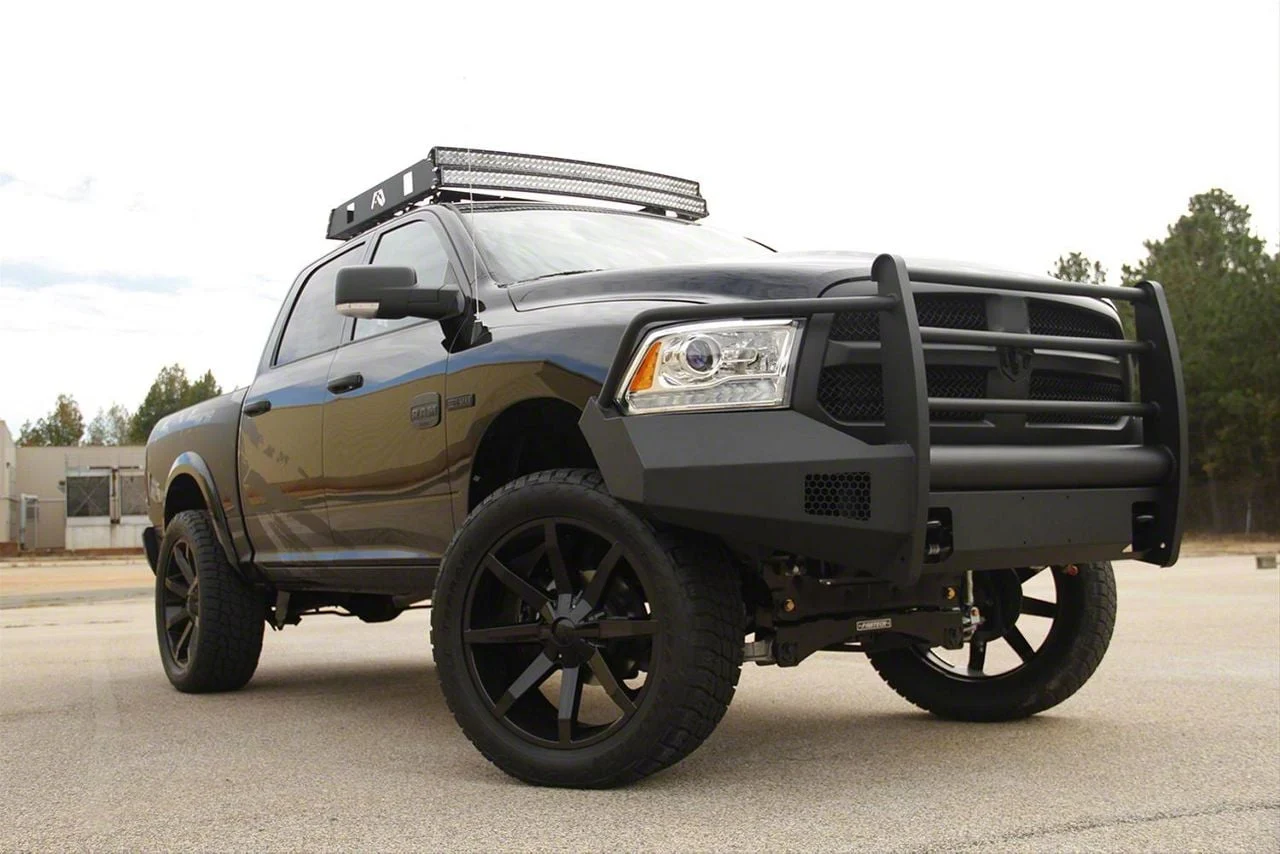 Fab Fours Black Steel Elite Front Bumper with Full Guard; Matte Black (13-18 RAM 1500, Excluding Express, Rebel & Sport)