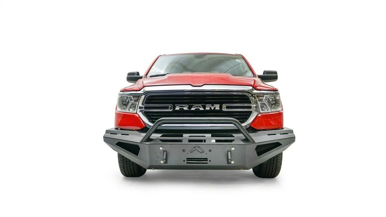 Fab Fours Red Steel Front Bumper with Pre-Runner Guard; Matte Black (19-24 RAM 1500, Excluding Rebel & TRX)
