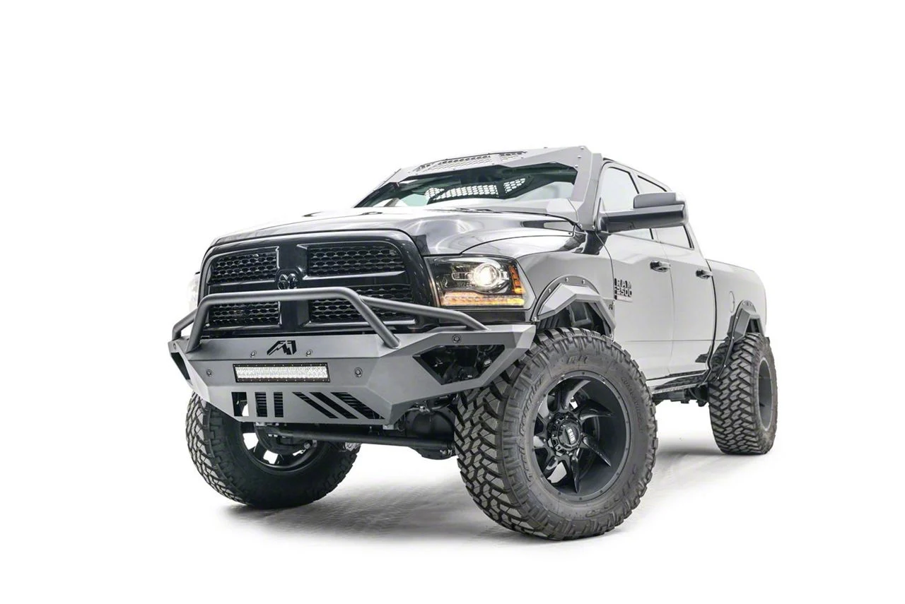 Fab Fours Open Fender Front Bumper with Pre-Runner Guard; Matte Black (16-18 RAM 2500)
