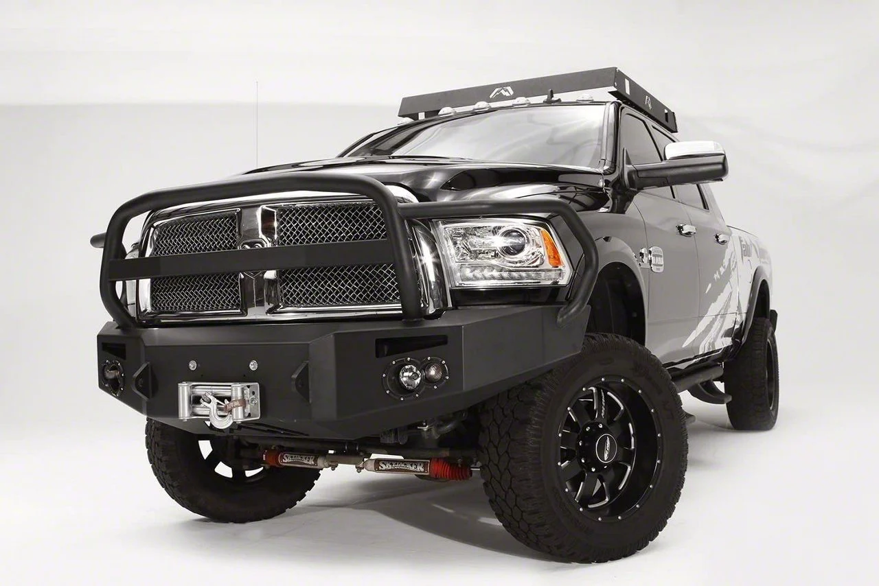 Fab Fours Premium Heavy Duty Winch Front Bumper with Full Guard; Not Pre-Drilled for Front Parking Sensors; Bare Steel (10-18 RAM 3500)