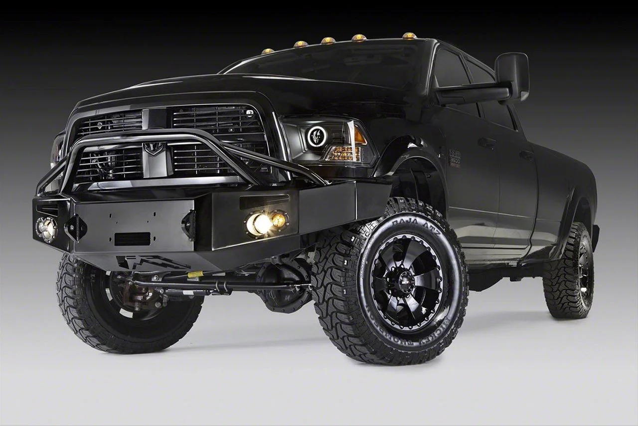 Fab Fours Premium Heavy Duty Winch Front Bumper with Pre-Runner Guard; Not Pre-Drilled for Front Parking Sensors; Matte Black (10-18 RAM 3500)