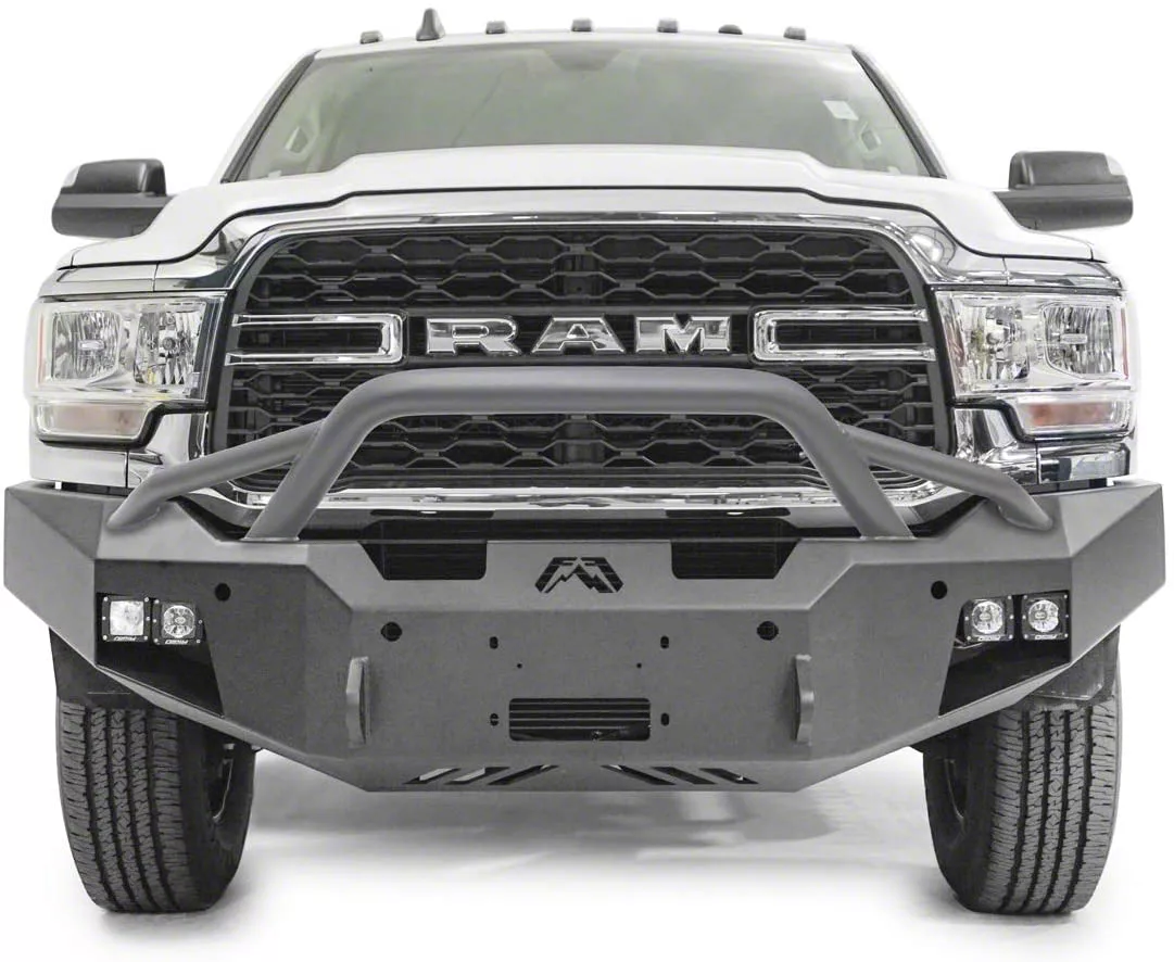 Fab Fours Premium Winch Front Bumper with Pre-Runner Guard; Matte Black (19-26 RAM 3500)
