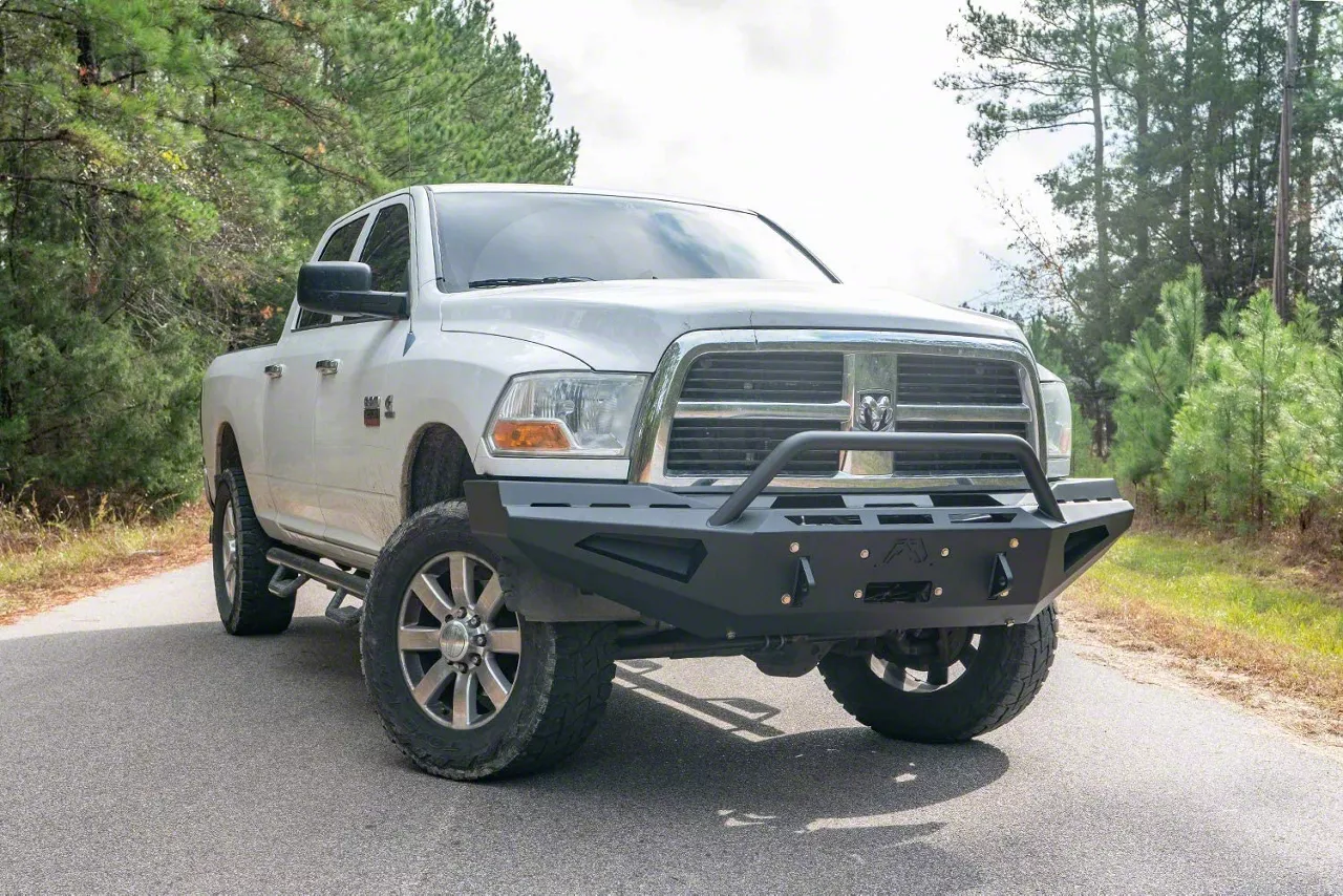 Fab Fours Red Steel Front Bumper with Pre-Runner Guard; Matte Black (10-18 RAM 3500)