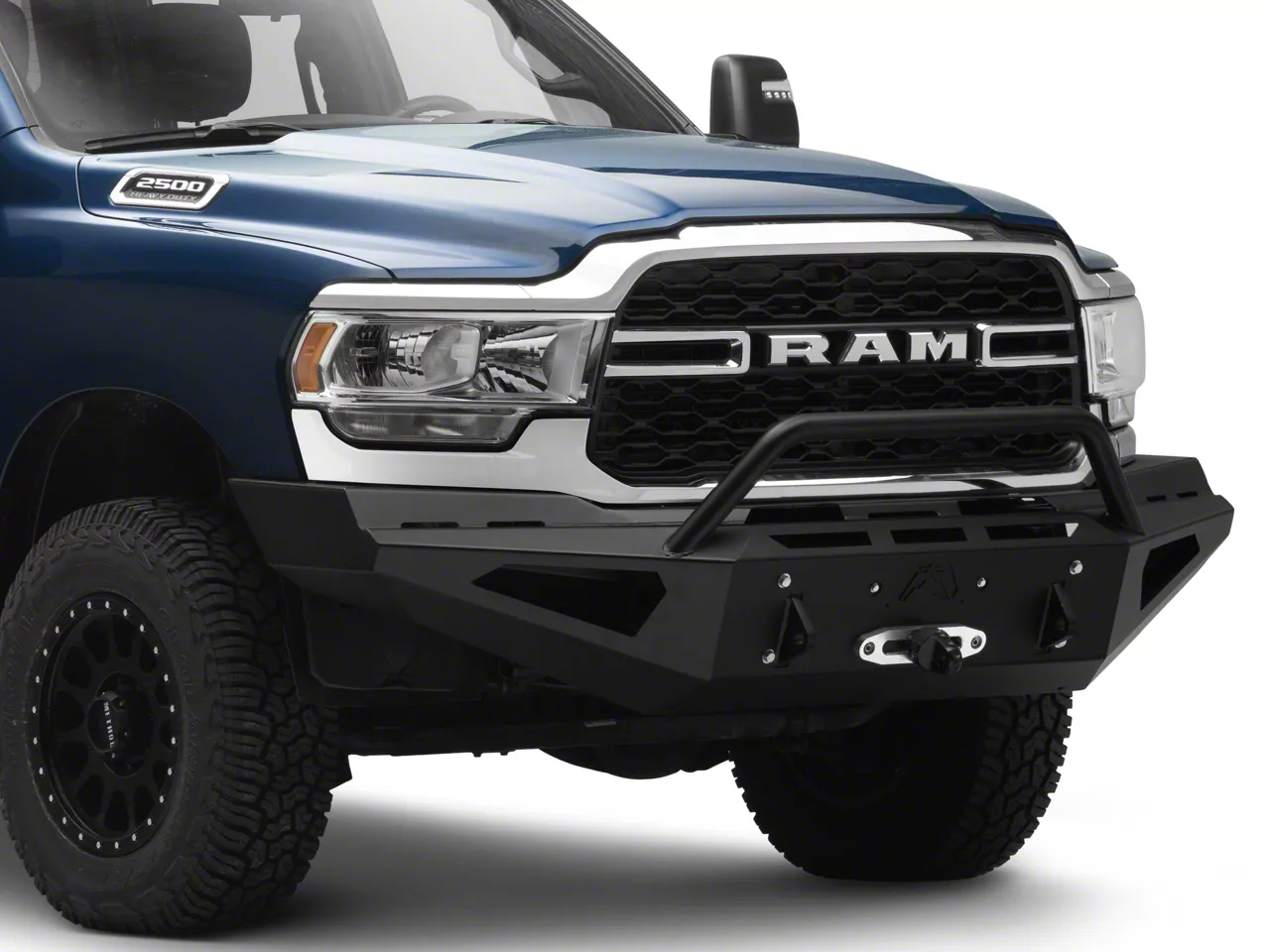 Fab Fours Red Steel Front Bumper with Pre-Runner Guard; Matte Black (19-26 RAM 3500)