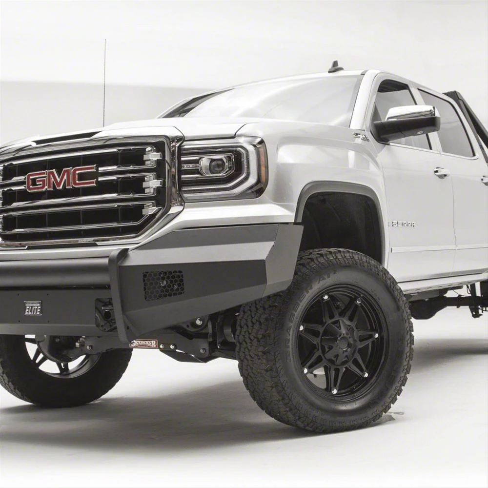 Fab Fours Black Steel Elite Front Bumper with No Guard; Matte Black (16-18 Sierra 1500)