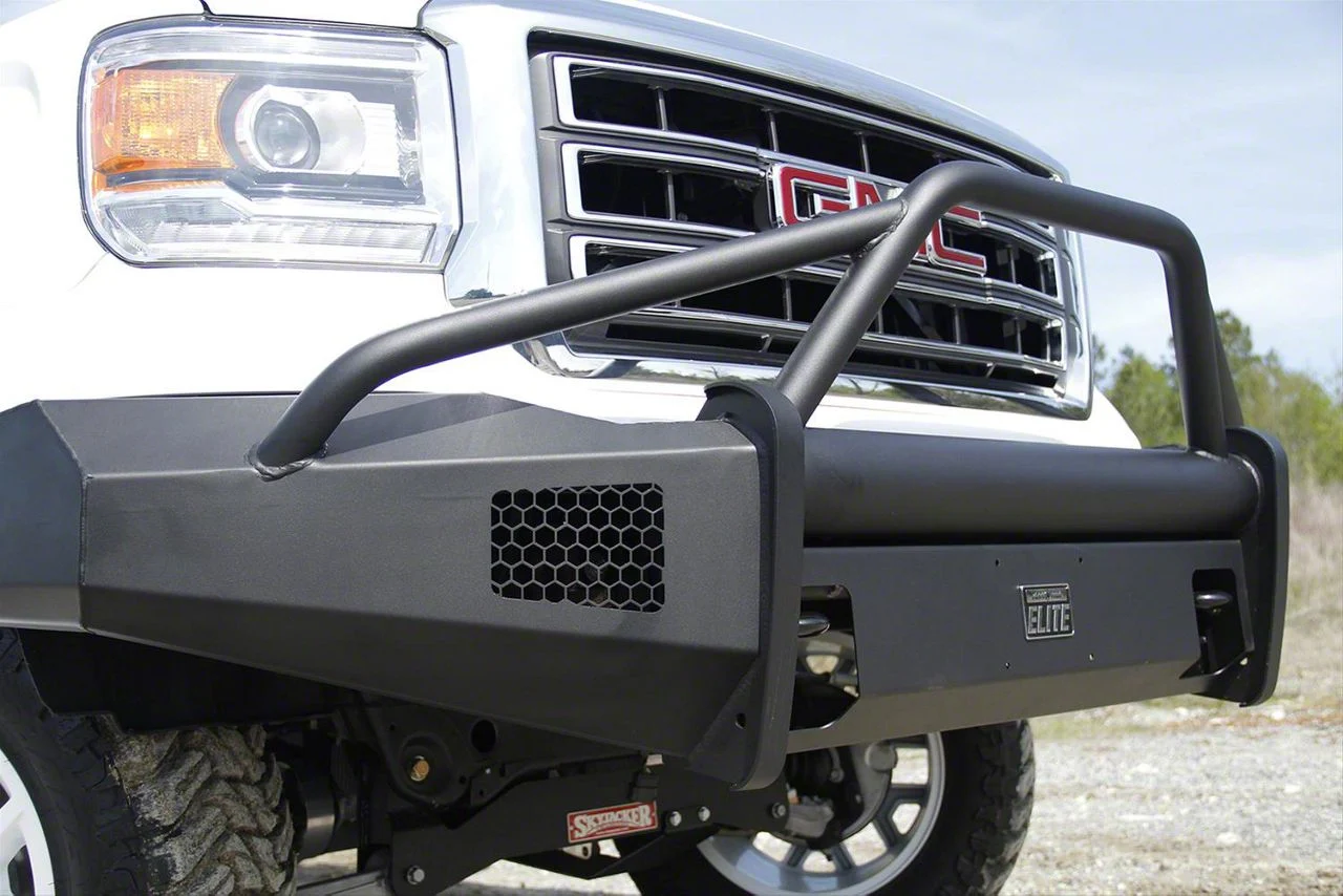 Fab Fours Black Steel Elite Front Bumper with Pre-Runner Guard; Matte Black (14-15 Sierra 1500)