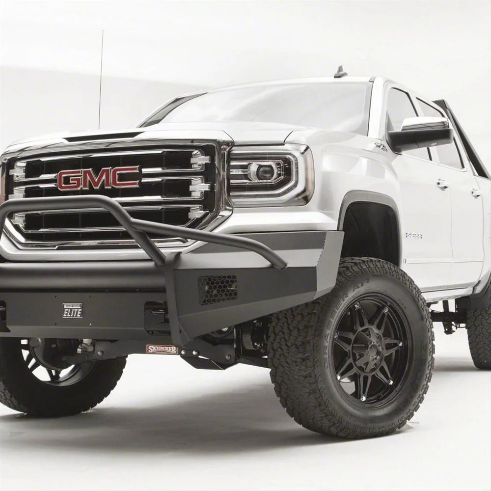 Fab Fours Black Steel Elite Front Bumper with Pre-Runner Guard; Matte Black (16-18 Sierra 1500)