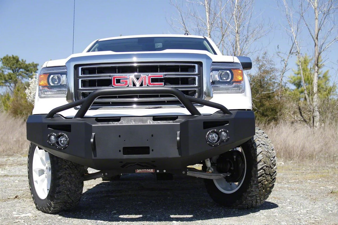 Fab Fours Premium Winch Front Bumper with Pre-Runner Guard; Matte Black (14-15 Sierra 1500)