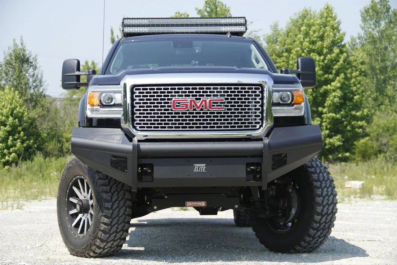 Fab Fours Black Steel Elite Front Bumper with No Guard; Matte Black (15-19 Sierra 2500 HD)