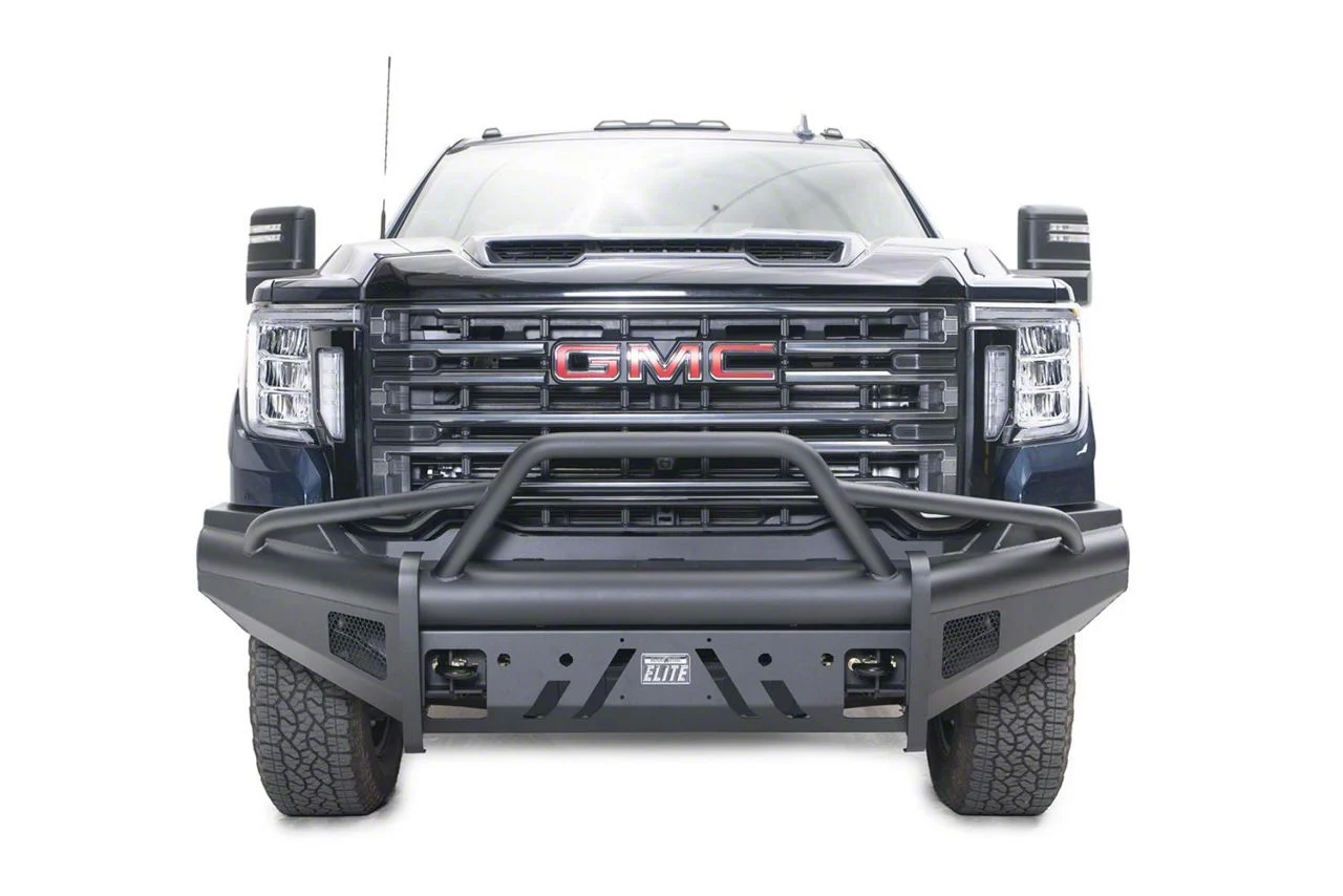 Fab Fours Black Steel Front Bumper with Pre-Runner Guard; Matte Black (20-23 Sierra 3500 HD)