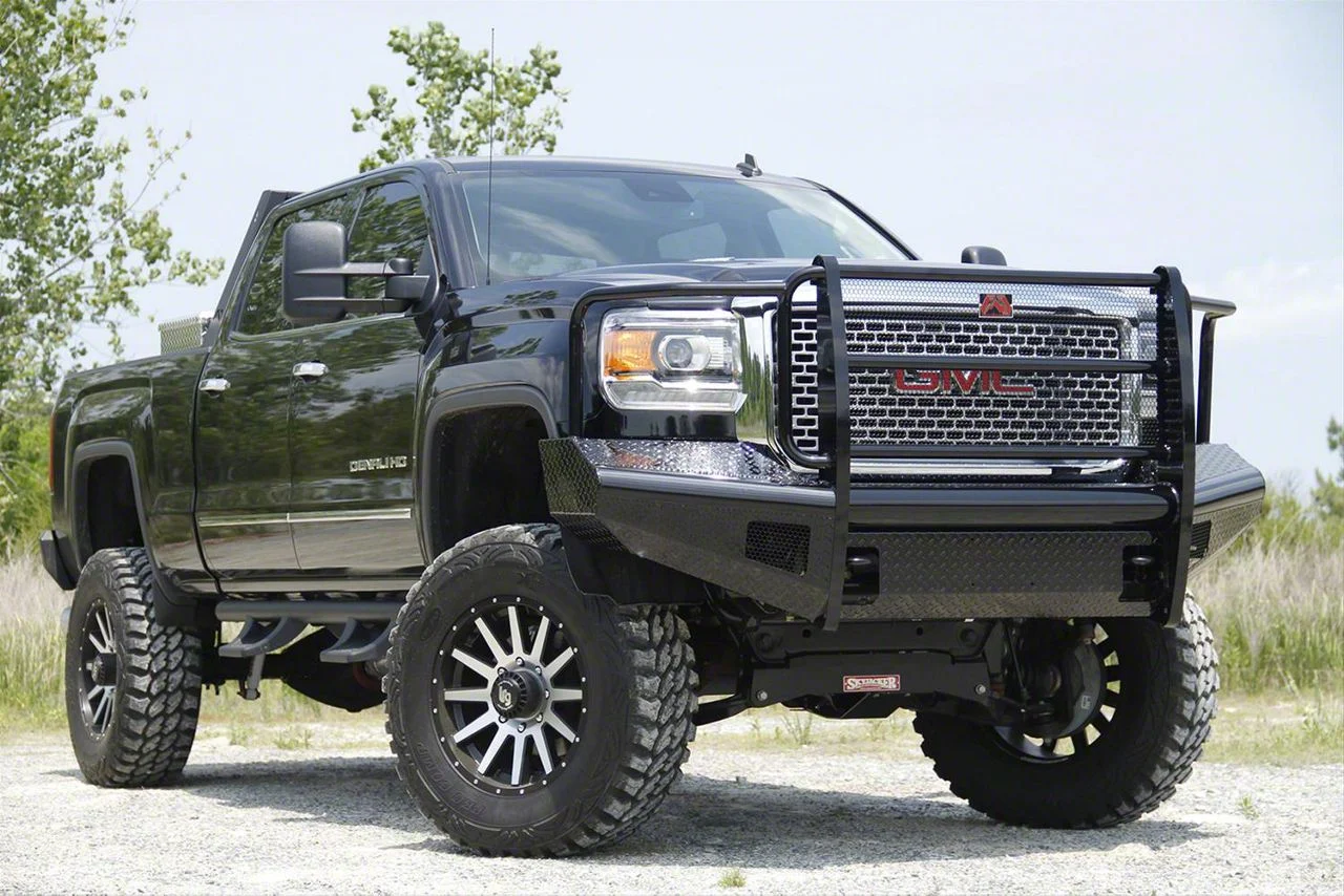 Fab Fours Black Steel Ranch Front Bumper with Full Guard; Matte Black (15-19 Sierra 3500 HD)