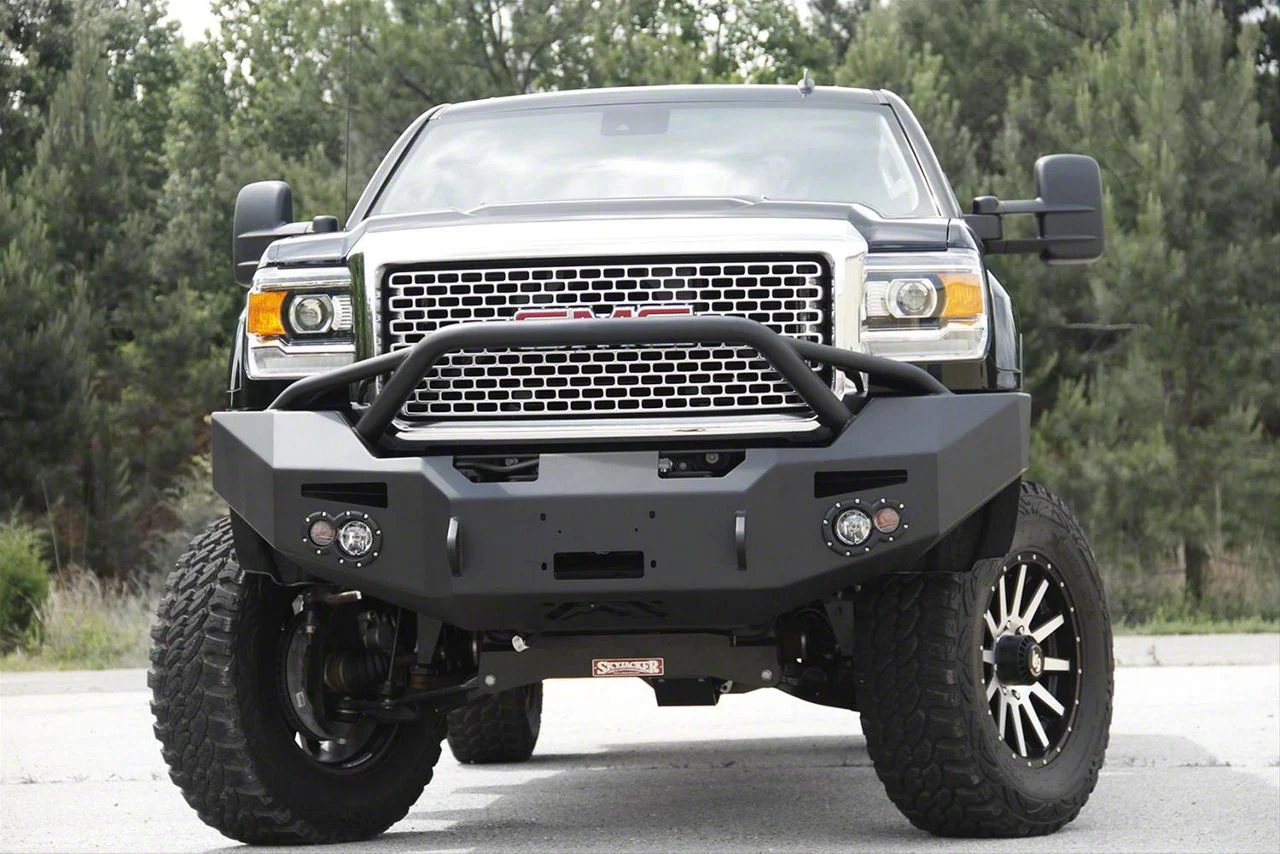 Fab Fours Premium Heavy Duty Winch Front Bumper with Pre-Runner Guard; Bare Steel (15-19 Sierra 3500 HD)