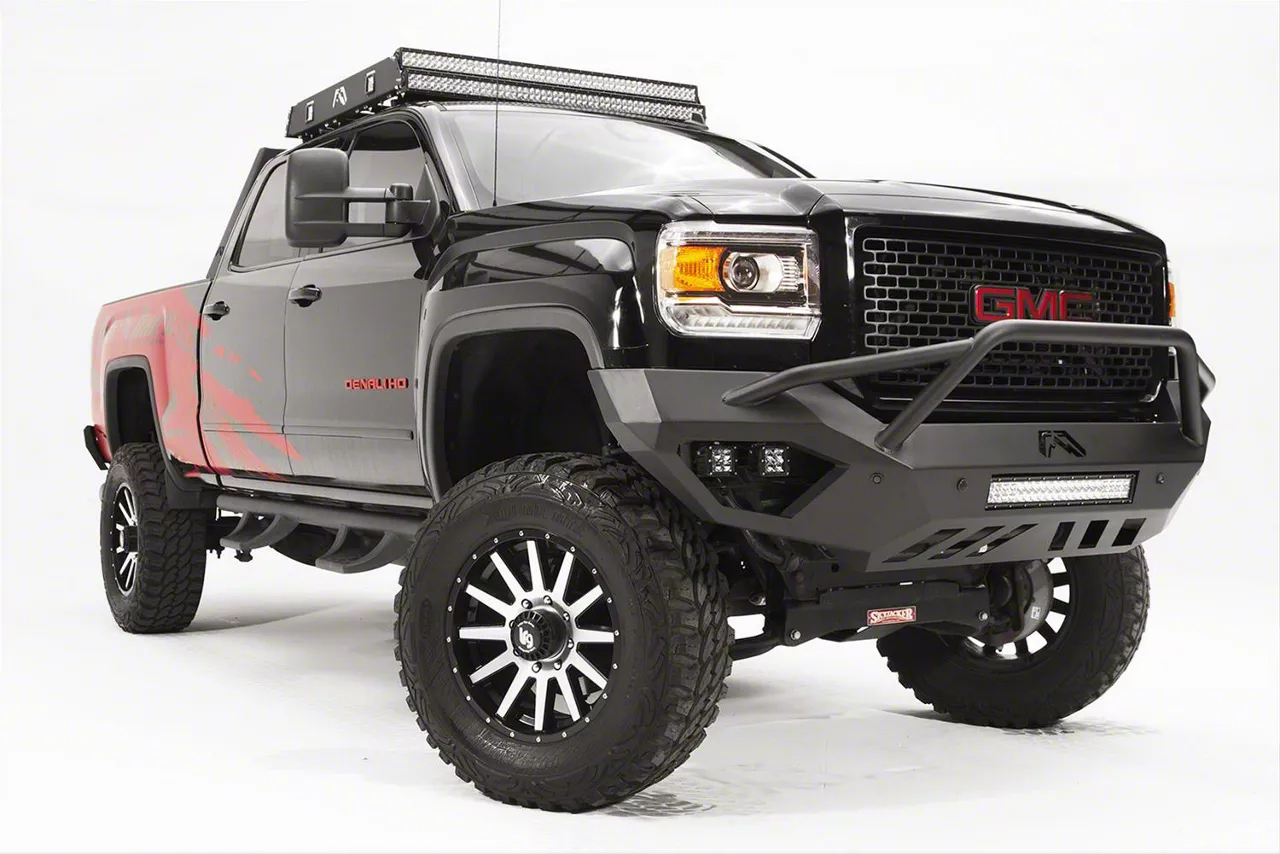 Fab Fours Vengeance Front Bumper with Pre-Runner Guard; Matte Black (15-19 Sierra 3500 HD)