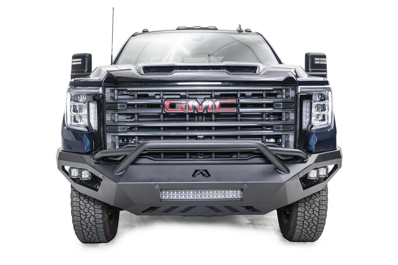 Fab Fours Vengeance Front Bumper with Pre-Runner Guard; Matte Black (20-23 Sierra 3500 HD)