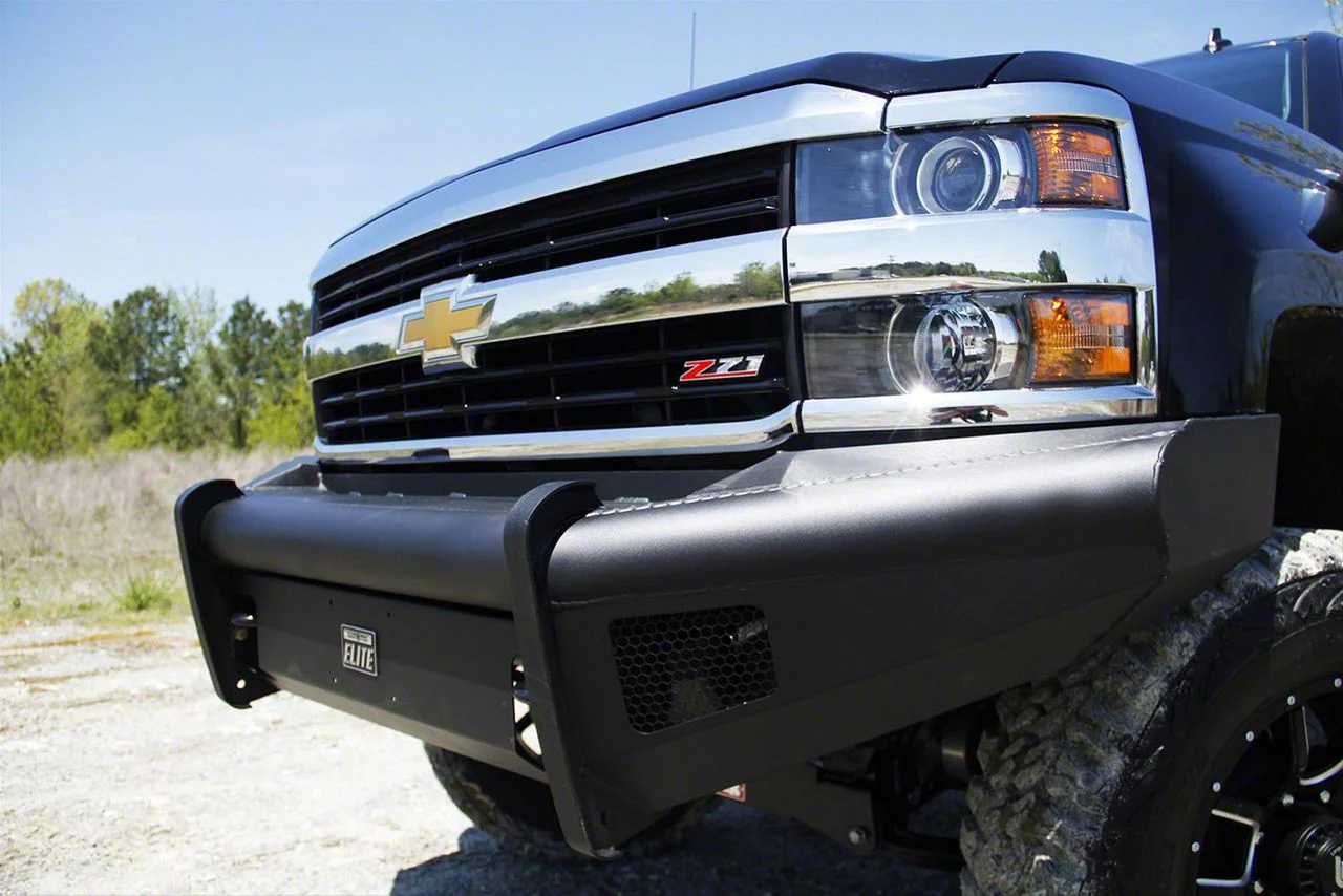 Fab Fours Black Steel Elite Front Bumper with No Guard; Matte Black (07-10 Silverado 2500 HD)