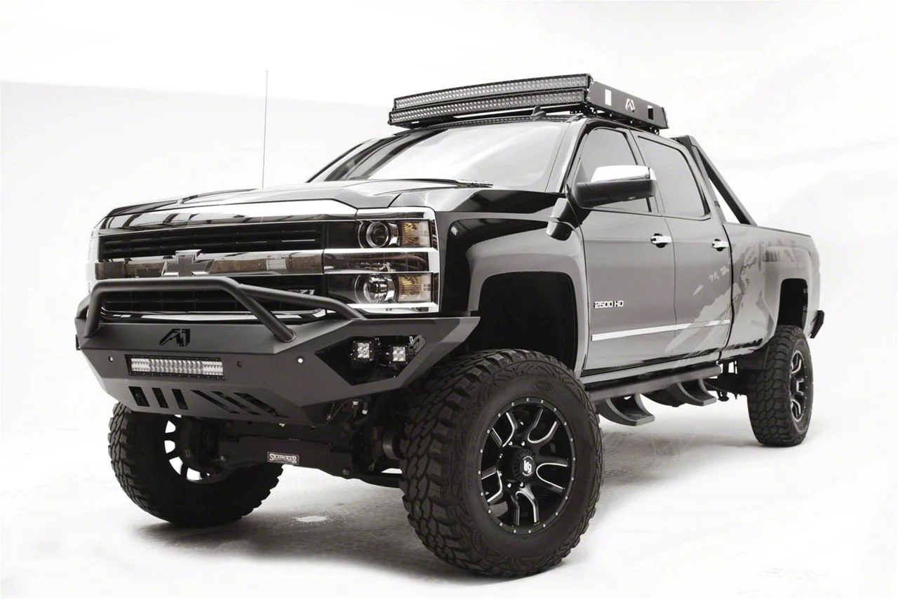 Fab Fours Vengeance Front Bumper with Pre-Runner Guard; Matte Black (15-19 Silverado 2500 HD)