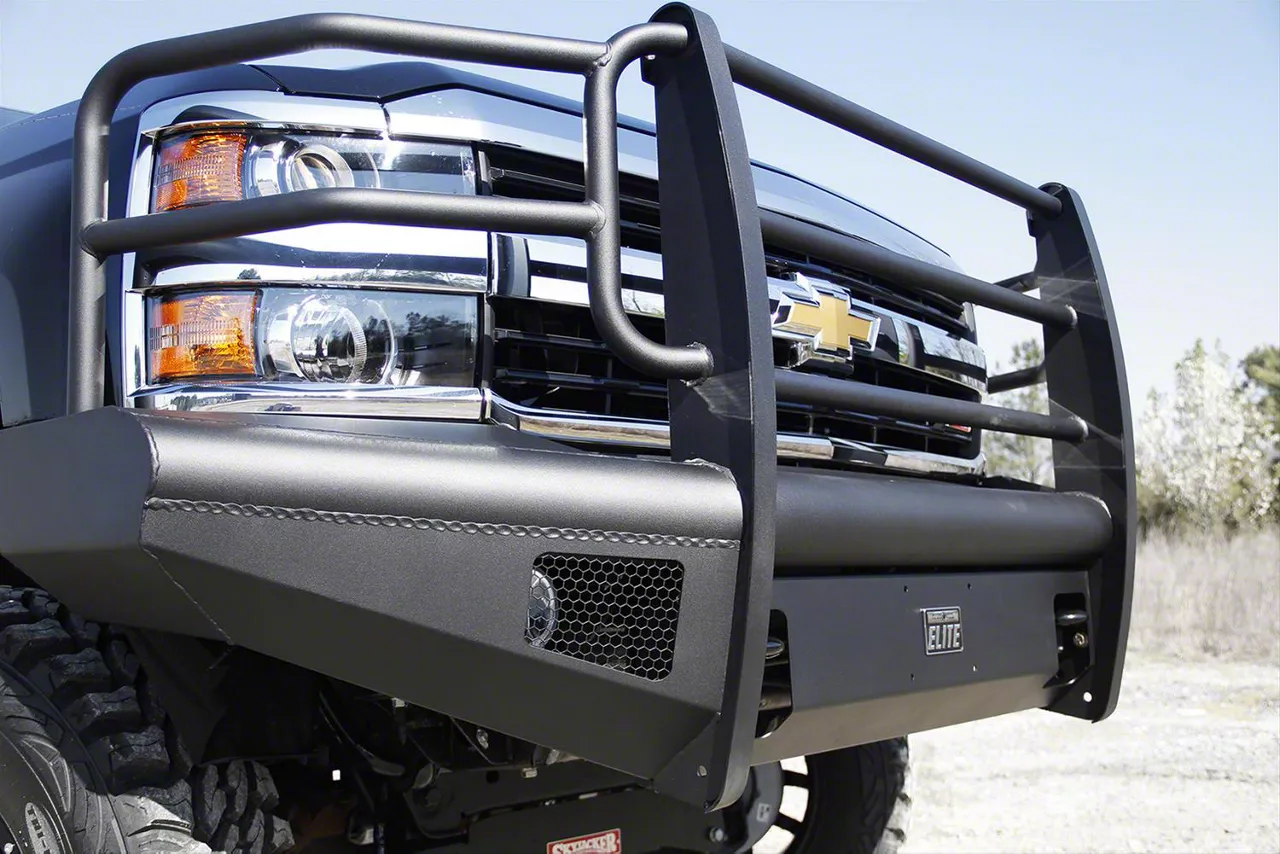Fab Fours Black Steel Elite Front Bumper with Full Guard; Matte Black (07-10 Silverado 3500 HD)