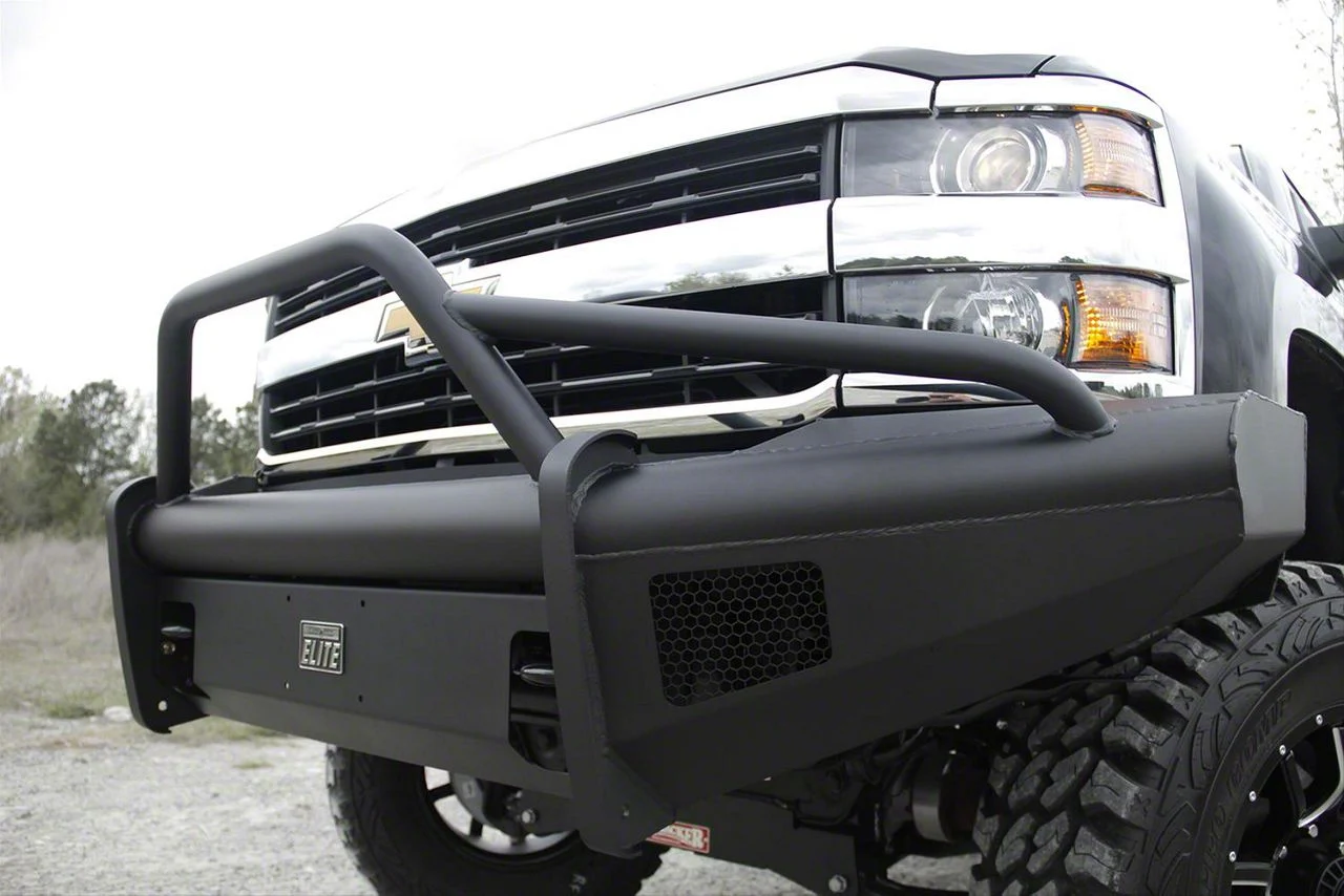 Fab Fours Black Steel Elite Front Bumper with Pre-Runner Guard; Matte Black (07-10 Silverado 3500 HD)