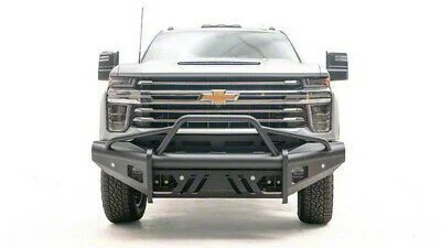 Fab Fours Black Steel Elite Front Bumper with Pre-Runner Guard; Matte Black (20-23 Silverado 3500 HD)