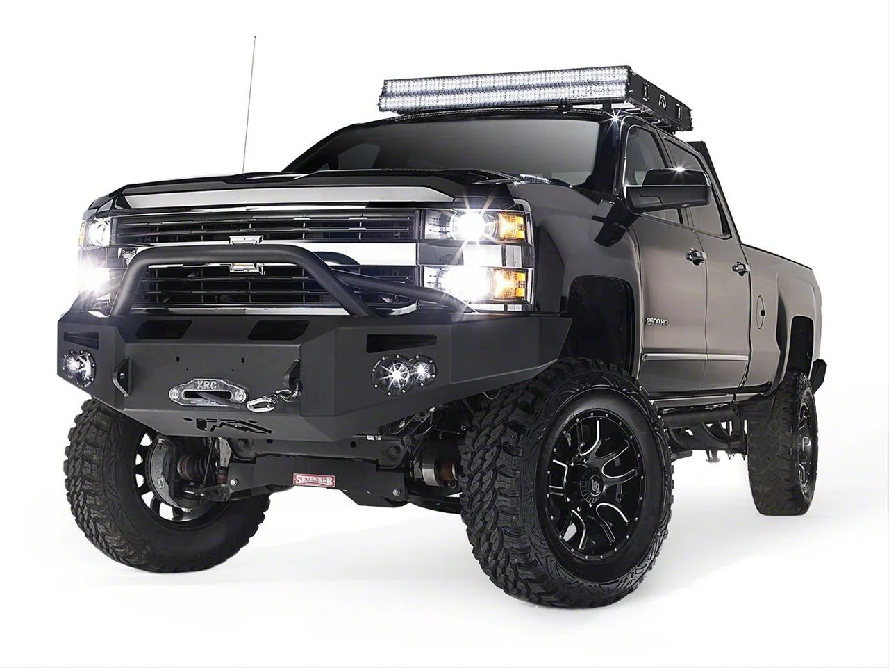 Fab Fours Premium Heavy Duty Winch Front Bumper with Pre-Runner Guard; Not Pre-Drilled for Front Parking Sensors; Matte Black (15-19 Silverado 3500 HD)
