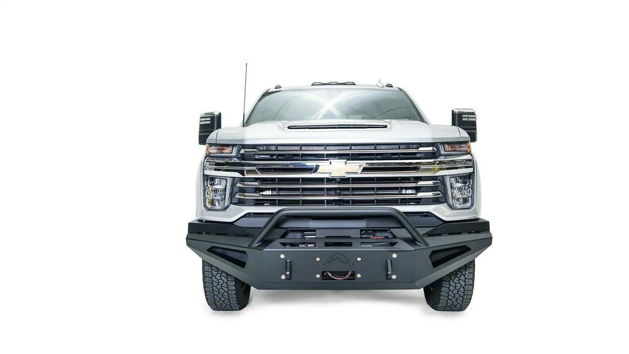 Fab Fours Red Steel Front Bumper with Pre-Runner Guard; Matte Black (20-23 Silverado 3500 HD)