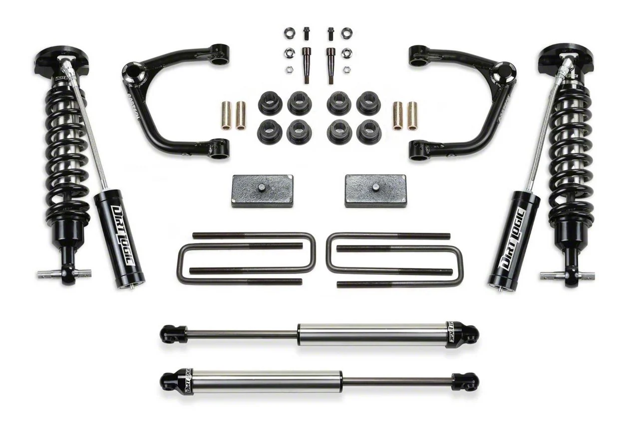 Fabtech 3-Inch Uniball Upper Control Arm Lift Kit with Dirt Logic 2.5 Reservoir Coil-Overs and Dirt Logic 2.25 Shocks (19-26 Sierra 1500 Double Cab, Crew Cab, Excluding AT4, Denali & Diesel)