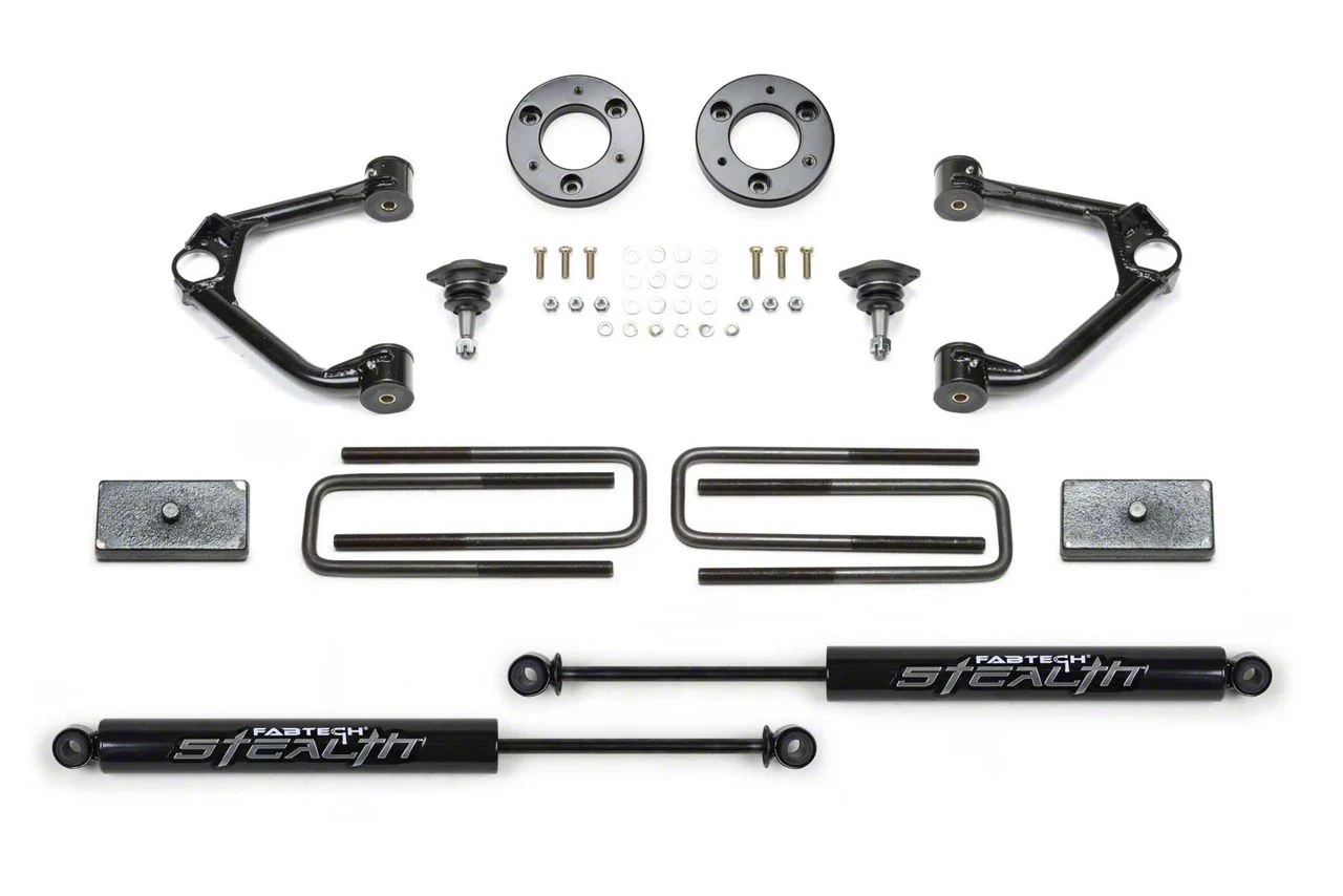 Fabtech 1.50-Inch Ball Joint Upper Control Arm Lift Kit with Stealth Shocks (19-24 Silverado 1500 Trail Boss, Excluding Diesel)