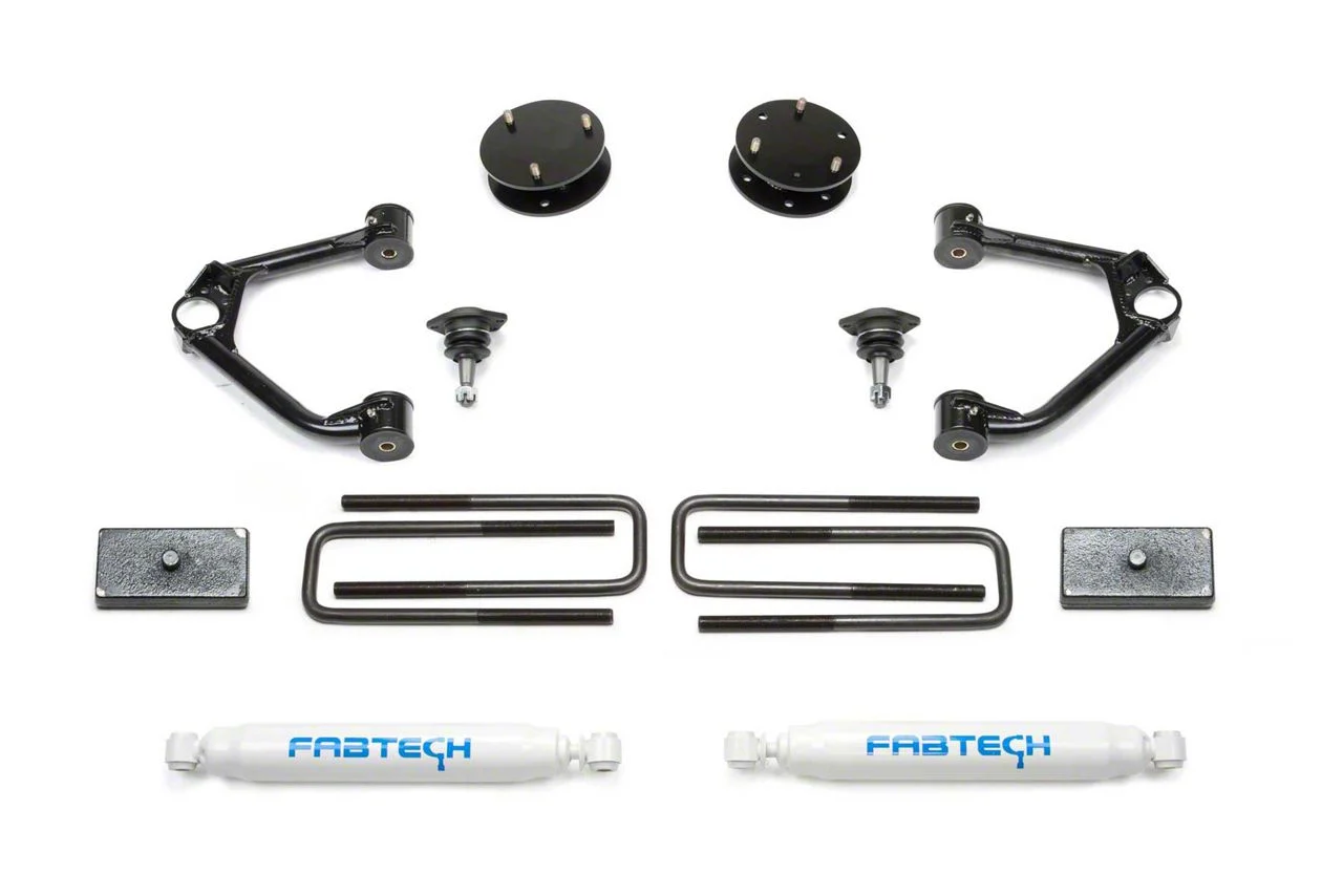 Fabtech 3-Inch Ball Joint Upper Control Arm Lift Kit with Rear Performance Shocks (19-24 Silverado 1500 Double Cab, Crew Cab, Excluding Trail Boss)