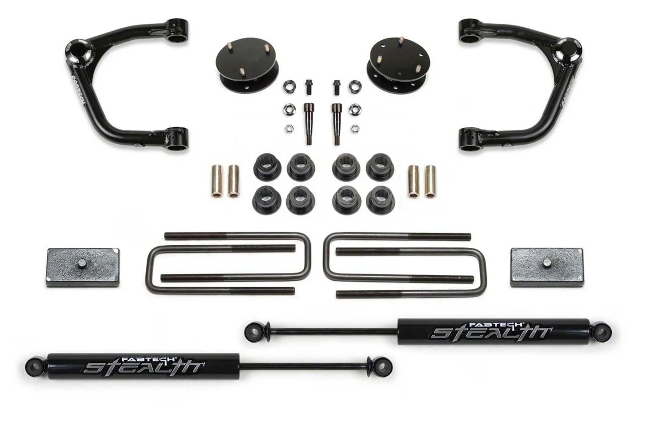 Fabtech 3-Inch Uniball Upper Control Arm Lift Kit with Stealth Shocks (19-24 Silverado 1500 Double Cab, Crew Cab, Excluding Diesel & Trail Boss)