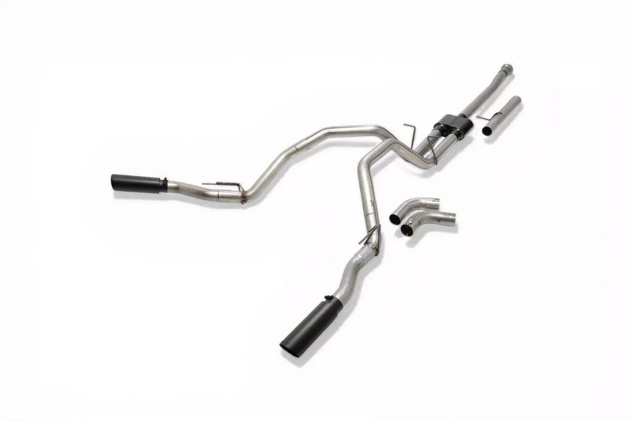 Flowmaster Outlaw Dual Exhaust System with Black Tips; Side/Rear Exit (19-24 5.7L RAM 1500)