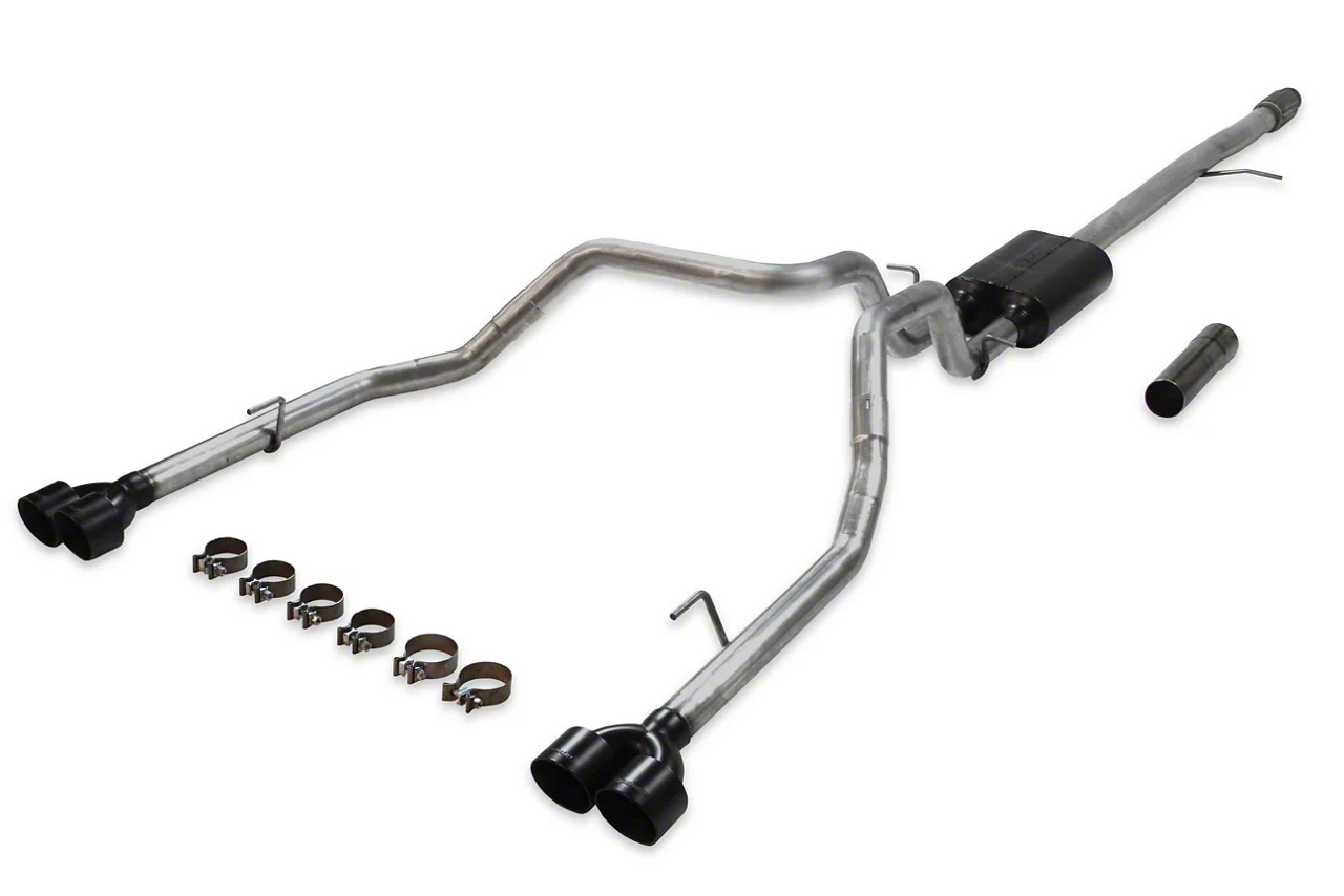 Flowmaster American Thunder Dual Exhaust System with Quad Black Tips; Rear Exit (19-21 5.3L Sierra w/ Factory Dual Exhaust)